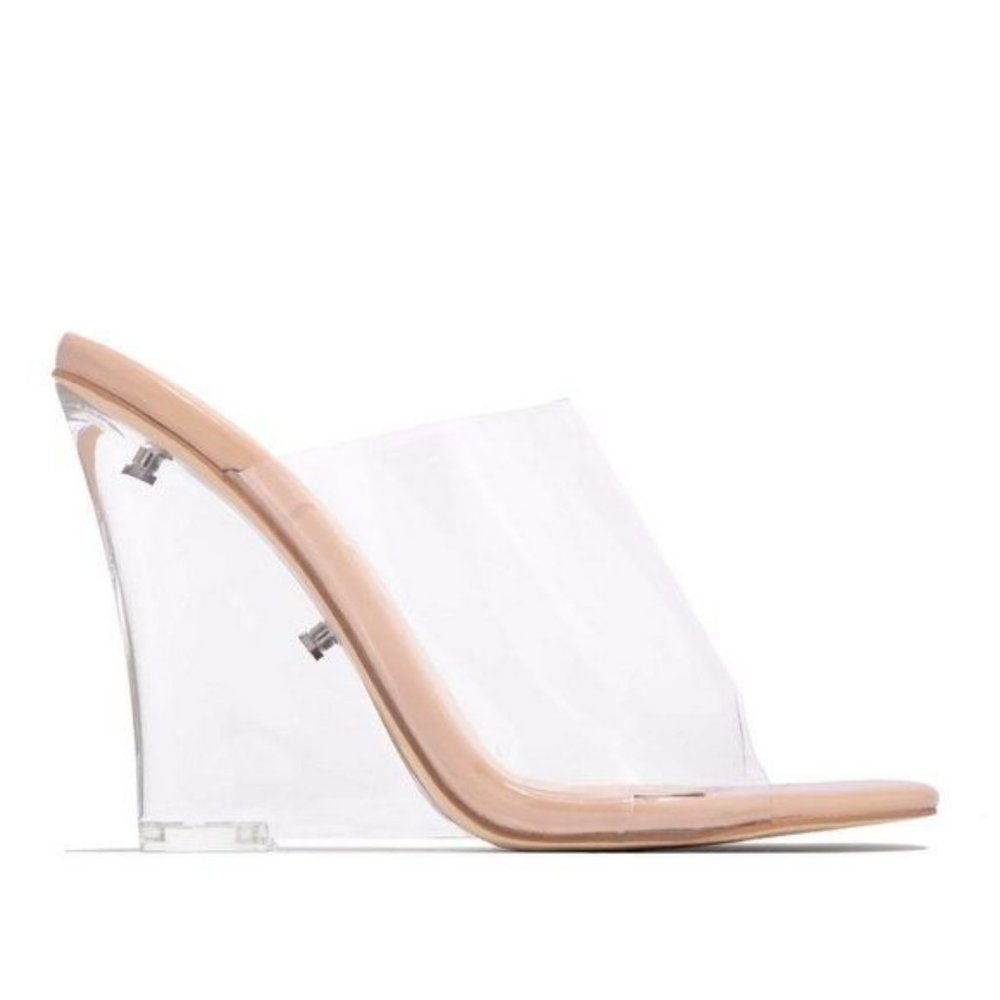 !!NEW!! Transparent Clear & Nude Peep Toe Wedges - Picture 2 of 6